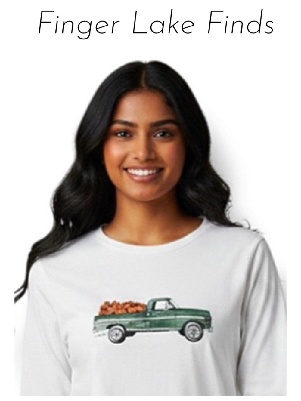 J. Crew White Long Sleeve Women's Tee with Pumpkin Truck Design, M